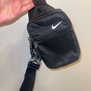 Nike Black Belt Bag with Swoosh Logo and Zipper Closure